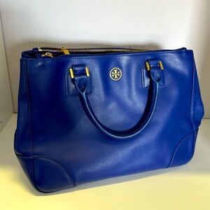 Authentic Tory Burch Robinson Blue Leather Double
Zip Tote Bag